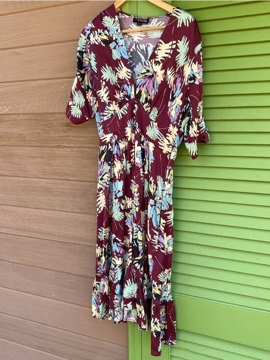 Trashy Diva Dresses & Skirts - Trashy Diva Stretch Rayon Abstract Floral 1940s Style Dress - Size 10